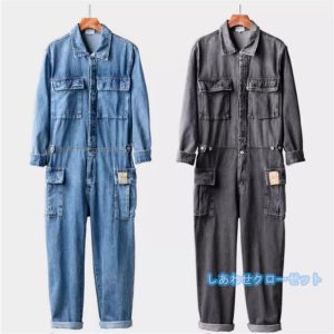 ツナギ メンズ  カバーオール ジャンプスーツ デニム オールインワン サロペット オーバーオール バイカー ツーリング 春 夏 秋 冬 ストリートアメカジ 作業服